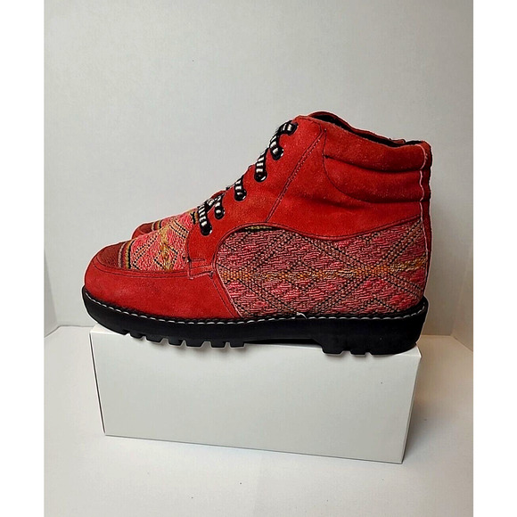 CAT Walking Machines Women's Utility Yoann Aztec Leather Boots Size 9 Red - Picture 3 of 12